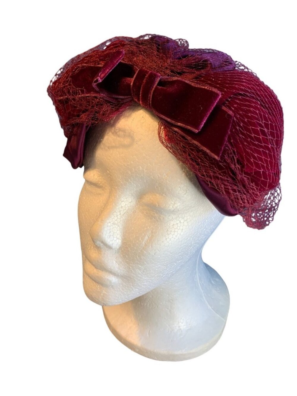 Ladies Red Velvet & Satin Hat with Netting UnionMade Vintage